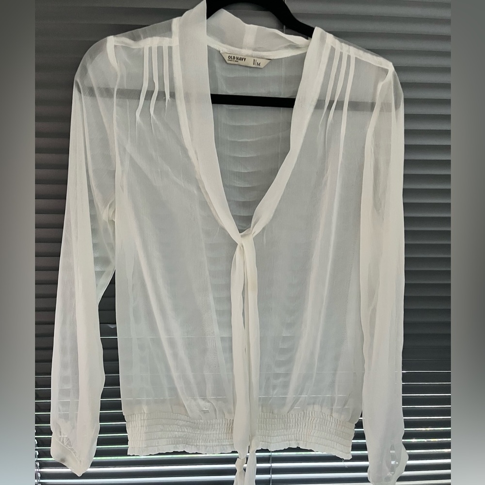 Old Navy Sheer Off White Long Sleeve Blouse Size Medium